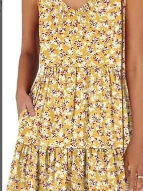 Sleeveless V-Neck Floral Sundress in Mustard Yellow